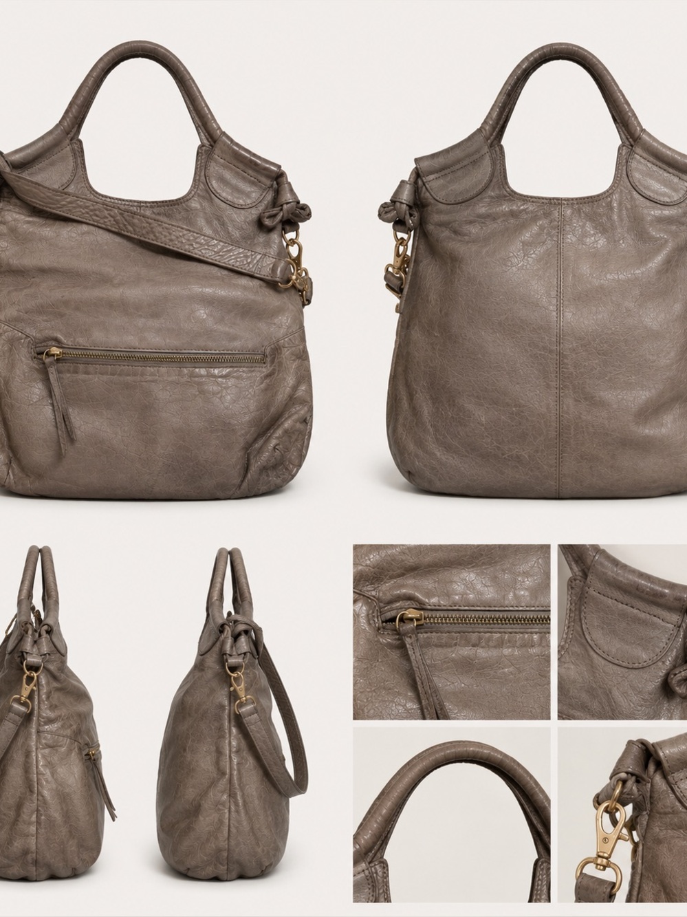 Foley + Corinna Gray Leather Shoulder Tote